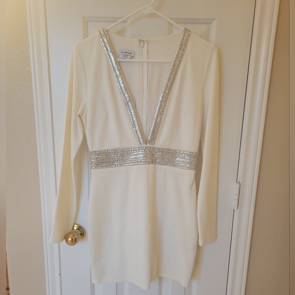 Bebe Cream Dress with Silver Sequin Details
